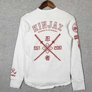 Kinjaz Long Sleeve Shirt Mens Small White Streetwear Ninja Graphic Cotton